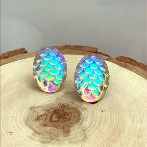 Mermaid Iridescent Scale Clip On Earrings